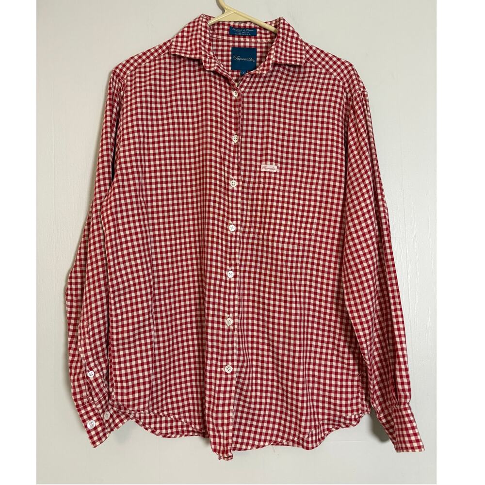 Façonnable Small‎ Lightweight Red White Gingham Long Sleeve Button Front Shirt